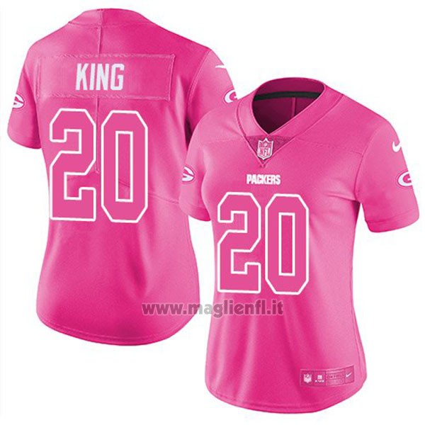Maglia NFL Limited Donna Green Bay Packers 20 Kevin King Rosa Stitched Rush Fashion